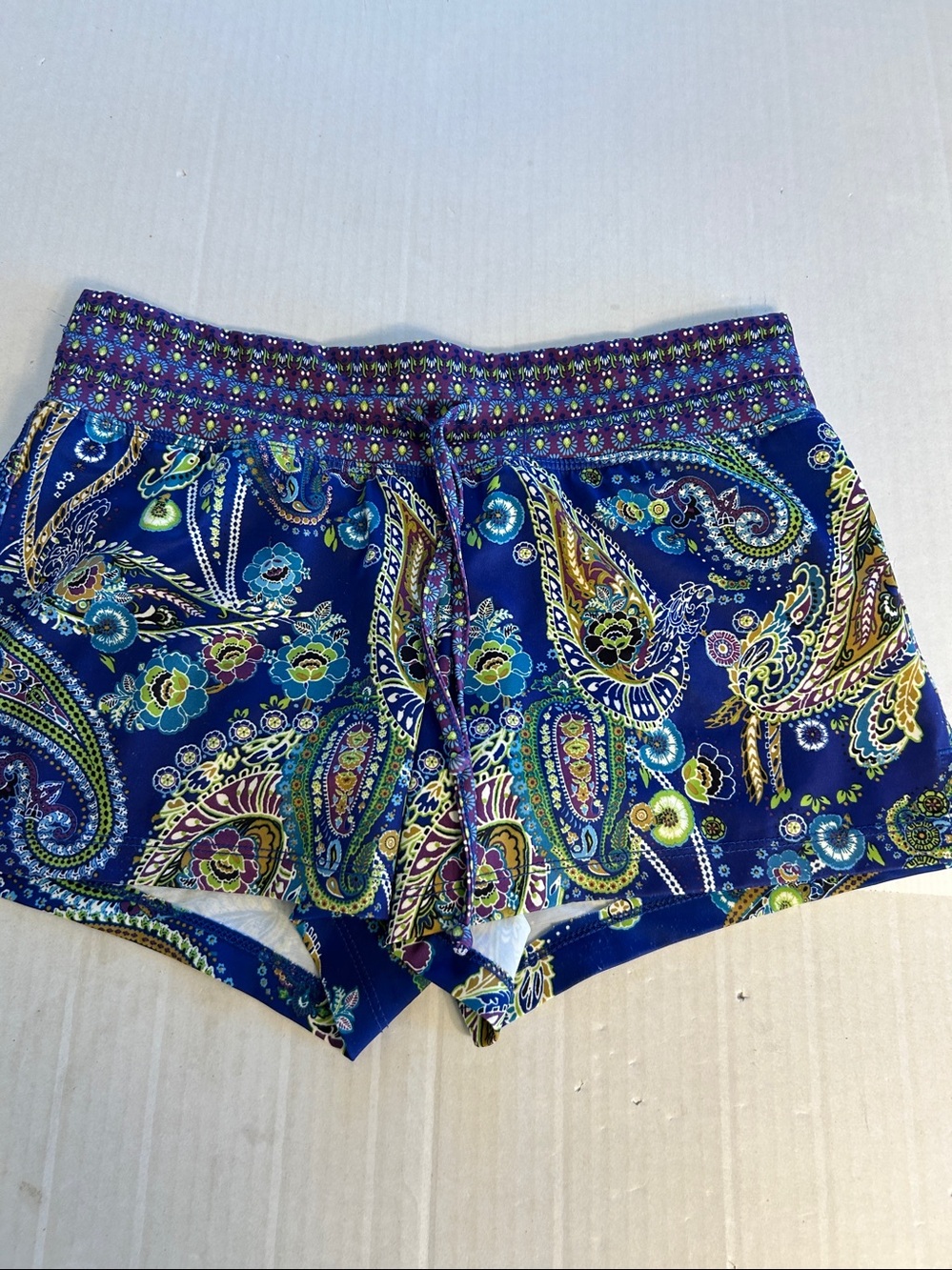 Athleta Blue Paisley Print Swim Shorts Women's Lined Drawstring. Sz S - Picture 3 of 10